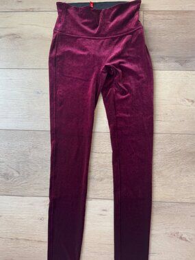 Spanx Velvet Leggings in Rich Burgundy - Size Medium